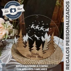 Fotoideas - Rótulo navideño a 2 capas con apellidos familiares