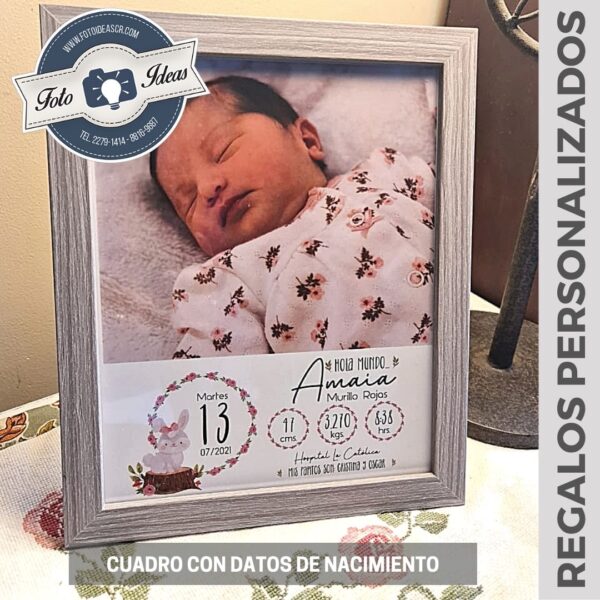 Cuadro con foto y datos de nacimiento