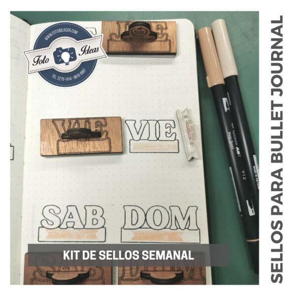 Kit de sellos con días de la semana + 1 banderín para bullet journal (letra gruesa)
