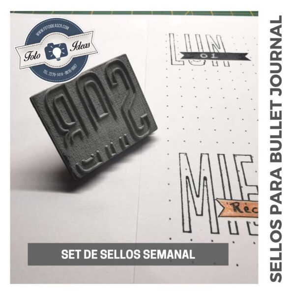 Kit de sellos con días de la semana + 1 banderín para bullet journal (letra delgada)