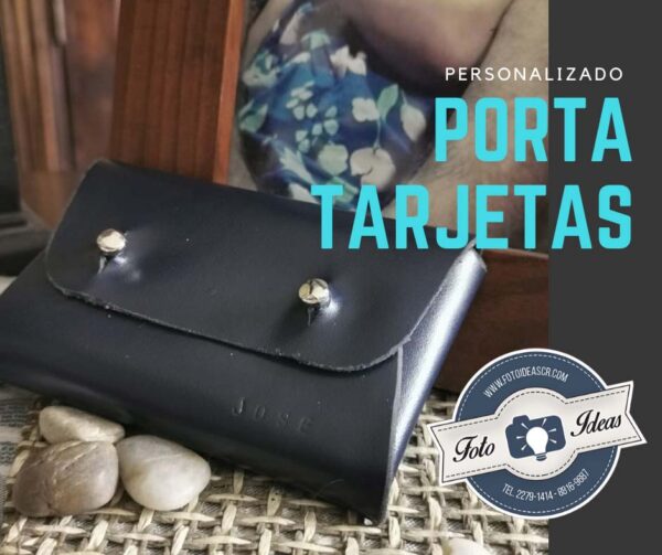 Porta tarjetas personalizado de cuero azul